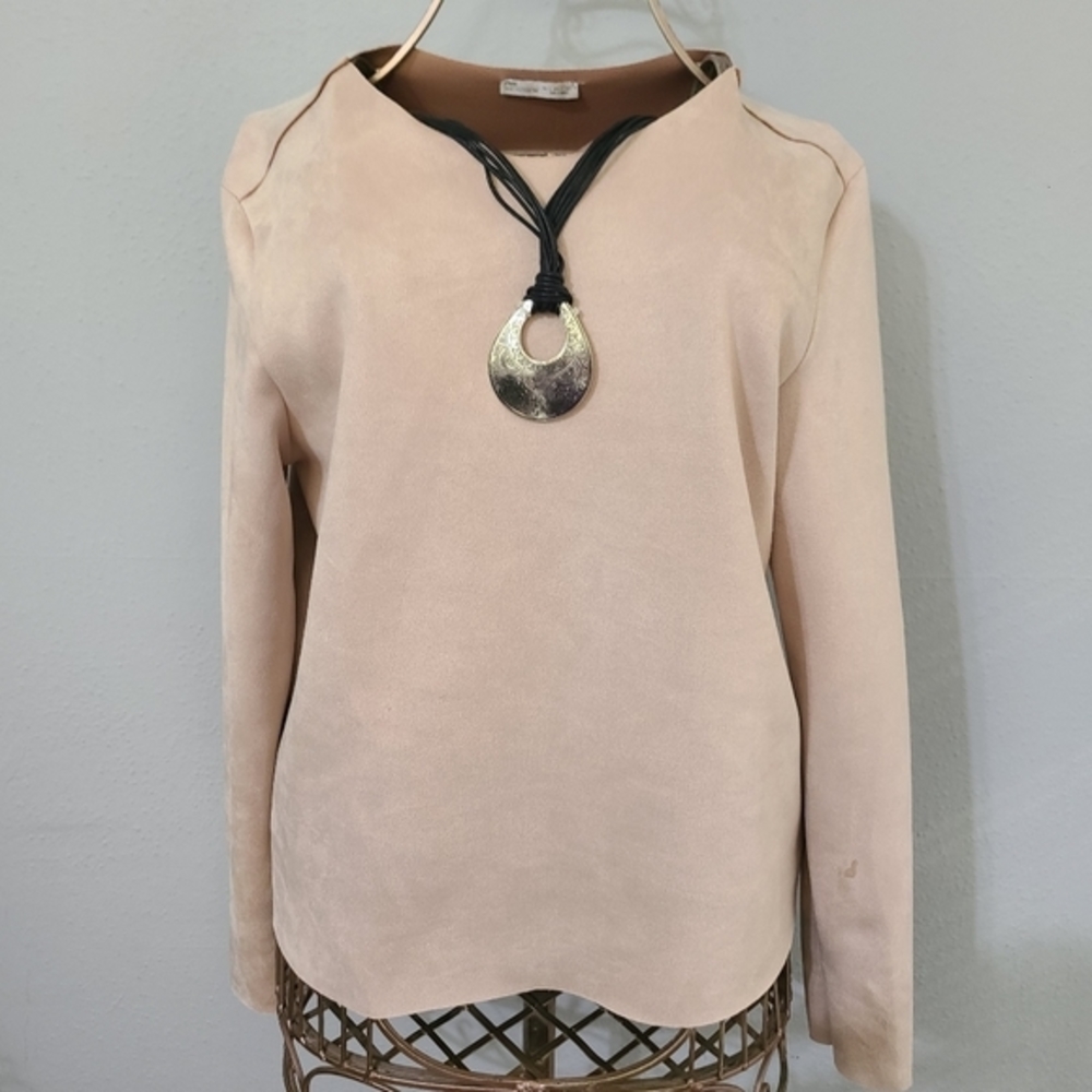 Zara Faux‎ Suede Long Sleeve Blouse